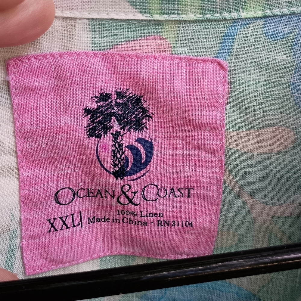 Ocean & Coast Floral Button-Up 100% Linen Shirt XXL - Picture 2 of 5